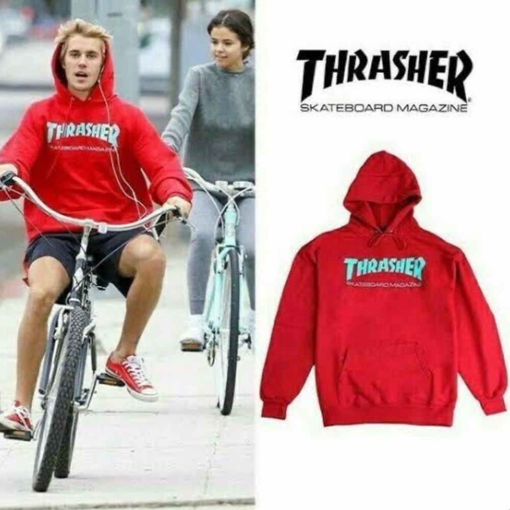 Thrasher Hoodie Original Red Justin Bieber